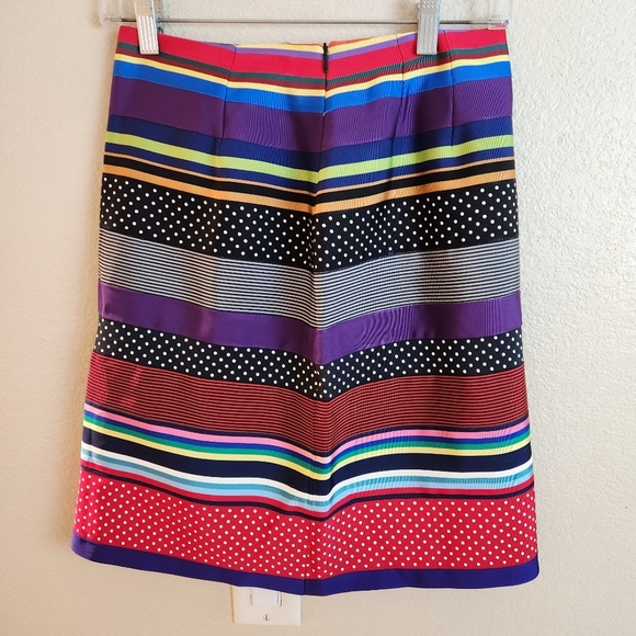J. MCLAUGHLIN Multicolor Polka Dot Ribbon Pencil Skirt Size 4 Mod Retro - Picture 1 of 5